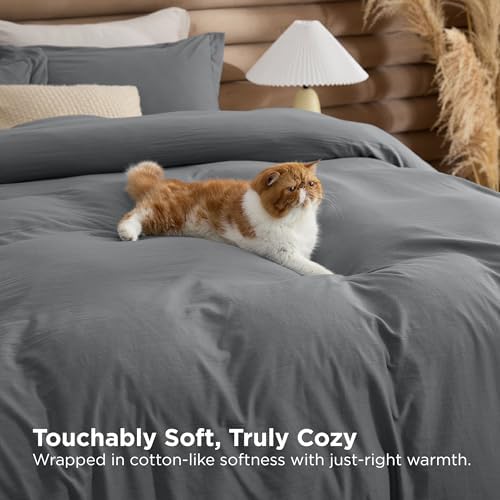 Bedsure Dark Gray Comforter Cover Queen Size 4 Pieces Prewashed