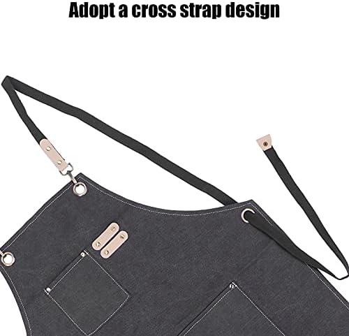 Cotton Canvas Apron, Adjustable Cross Back Cooking Apron with Pockets
