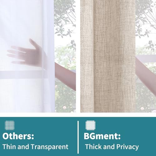 BGment Natural Linen Curtains 63 Inch Length 2 Panels, Light Filtering