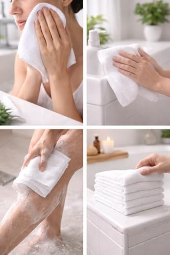 LUX Collection Washcloths 12x12 Inch, White Ring Spun Cotton, 400 GSM