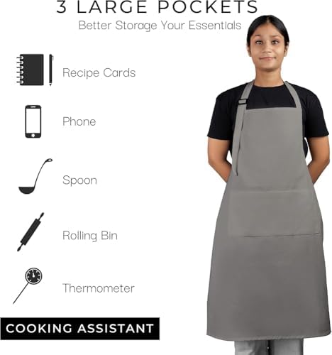 Adjustable Apron with Pocket, Navy Blue, Kitchen Cooking Bib Apron