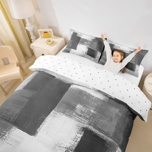 jejeloiu Grey Abstract Duvet Cover Queen Size Modern Art Bedding Set