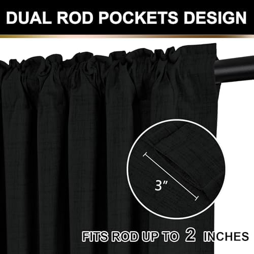 100% Blackout Shield Linen Textured Total Blackout Curtains 120 Inches