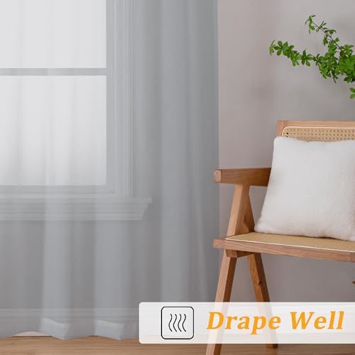 Gwine Light Grey Sheer Curtains 63 Inch Length 2 Panels for Living