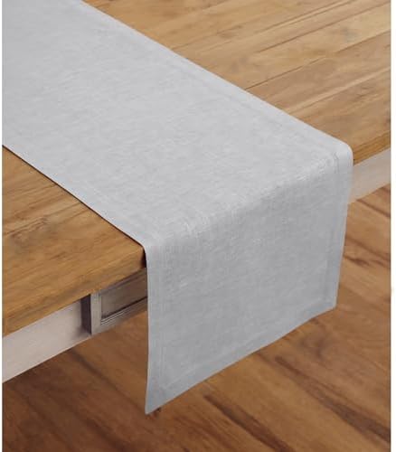 Solino Home 100% Pure Linen Table Runner Grey Long, Fete 14 x 108 in