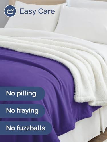 Sherpa Fleece Blanket Throw XL Size - Reversible - Purple Haze, 50" x