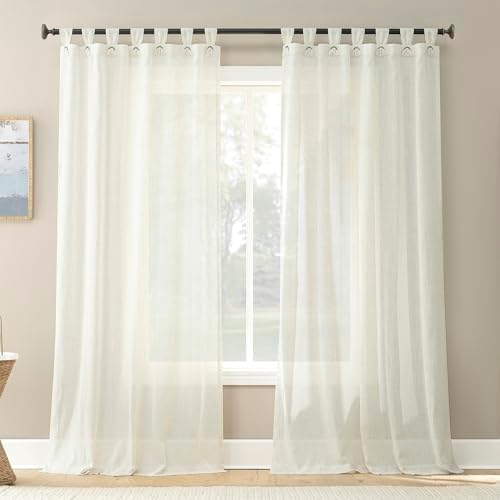 No. 918 Lennox Linen Blend Sheer Tab Top Curtain Panel, Linen, 50" W x