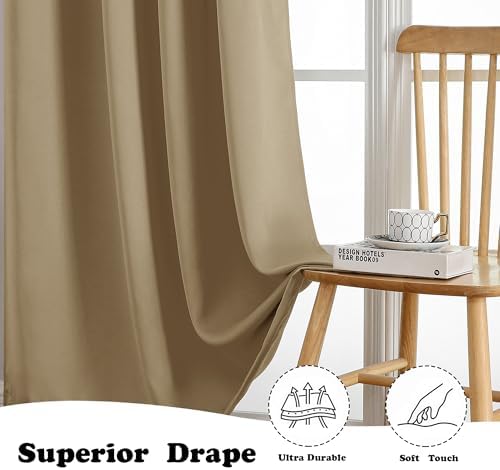 Simplebrand Taupe Room Darkening Curtains for Bedroom Living Room