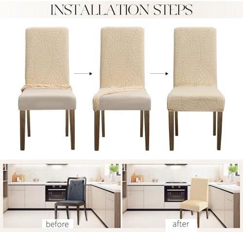 MOSAYT 100% Waterproof Dining Room Chair Covers Set of 4, Beige