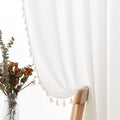 Natural Ivory Boho Linen Curtains 63 Inches Long for Bedroom 2 Panels