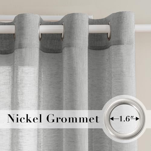 H.VERSAILTEX Grey Linen Sheer Curtains 63" 2 Panels Grommet