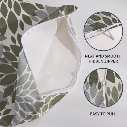 Olive Green Flower Pillow Covers 20x20 Set of 2 Grey Gray Dahlia