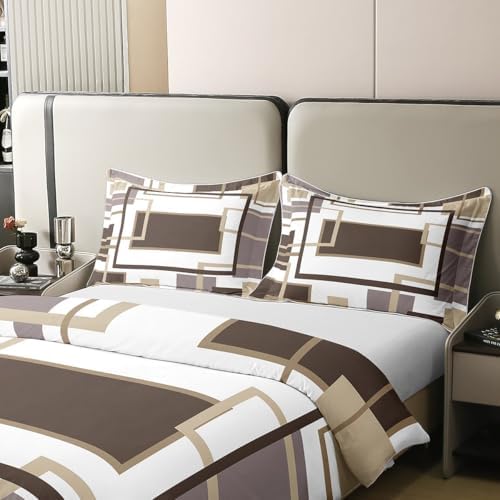 Erosebridal 100% Cotton Khaki Square Geometric Duvet Cover