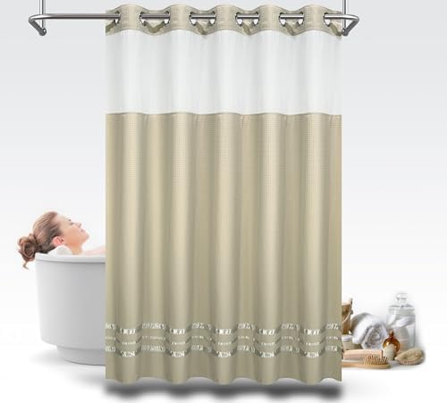ARICHOMY Shower Curtain Set Waffle Weave Curtain Fabric Shower Curtain