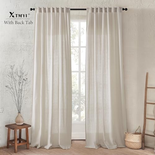 XTMYI Oatmeal Beige Back Tab/Hook Belt Linen Cotton Sheer Curtains