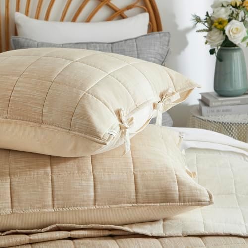 Beige Quilts Queen Size 3 Pieces Cotton Queen Quilt Set