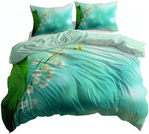 King Duvet Cover Set Lily of The Valley Soft Microfiber Reversible
