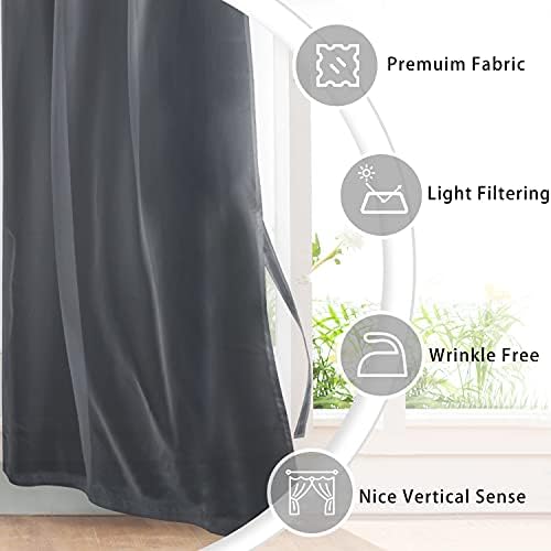 Hiasan Sheer Curtains 96 Inches Long with Tiebacks, Dark Grey, 2