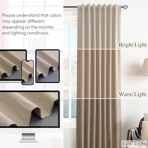 Guken 100% Blackout Linen Ceiling to Floor Curtains 96 Inches Long