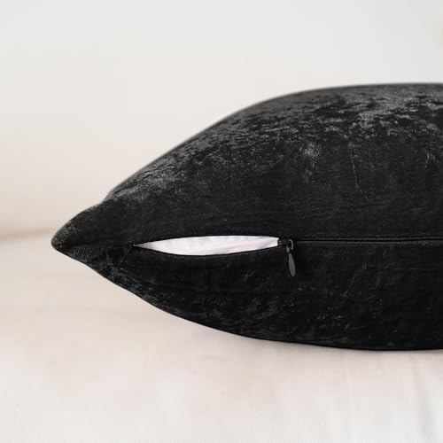 NiNi ALL Black Velvet Throw Pillow Covers 18x18 Set of 2 Sofa Couch
