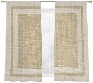 Beige Vintage Sheer Curtains 72 Inch Length 2 Panels, Rustic Farmhouse