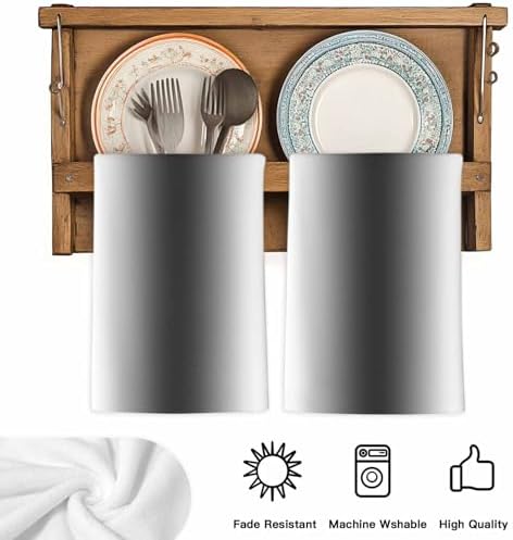 Dark Grey White Kitchen Towels Set of 4, Absorbent Microfiber Soft