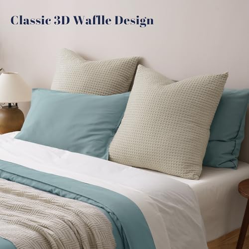 PHF Ultra Soft Waffle Weave Euro Shams 26" x 26", Linen, No Insert