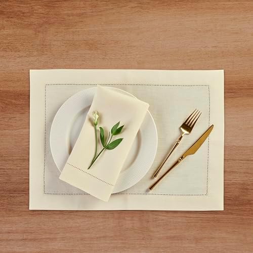 Solino Home 100% Linen Placemats Ivory, Medium Weight 14 x 19 in, Set