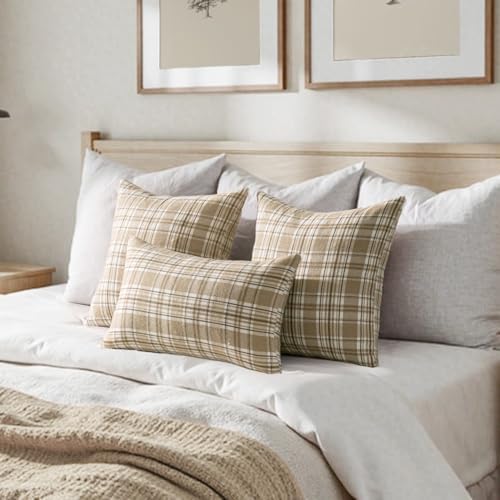 MIULEE Fall Plaid Pillow Covers Scottish Tartan 18x18 Neutral Khaki