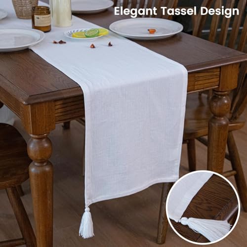Simple&Opulence Linen Cotton Table Runner, Farmhouse Table Runner with