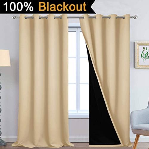 Yakamok Beige 100% Blackout Curtains 108 Inches Long for Bedroom 52"