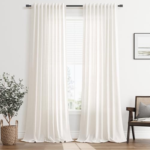 SMABU Extra Long Linen Curtains 120 Inches Long Hook Belt 2 Panels