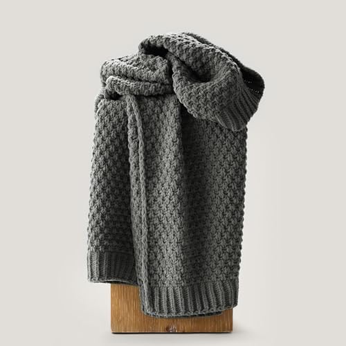 EVERGRACEHOME Chunky Chenille Knit Throw Blanket, 50 x 60, Charcoal
