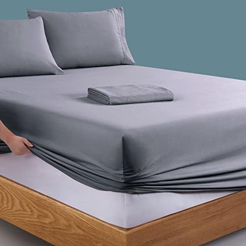 Manyshofu Extra Deep Pocket Twin Sheets, Grey Microfiber, 3 Piece