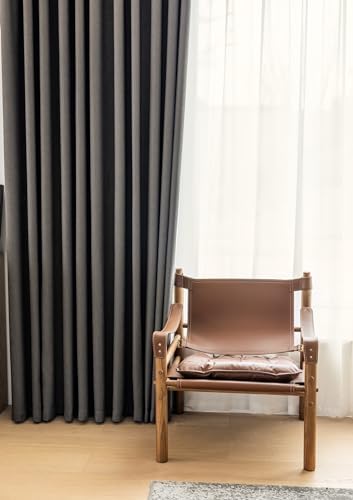 Epinki Curtain 2 Panel, Chenille Dark Gray Jacquard Solid Color