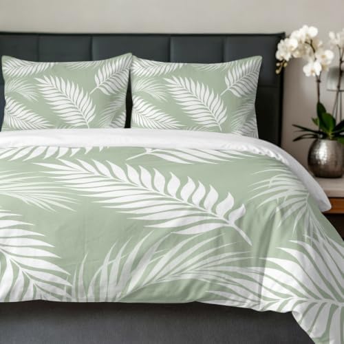 Duvet Cover Queen Size, Tropical Botanical 3-Piece Bedding