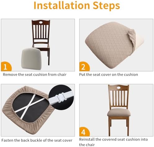 Fuloon Dining Chair Seat Covers Stretch Slipcovers, 4 Pack, Khaki