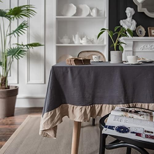 Linen Cotton Fabric Table Cloth with Ruffle for Retangular Square