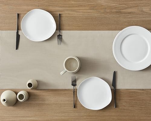 ZeeMart Linen Textured Border Table Runner, 14 x 90 Inch Natural