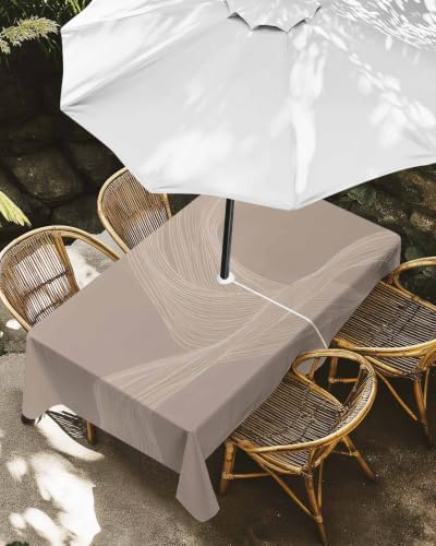 Warm Taupe Line Art Rectangle Outdoor Tablecloth, Waterproof Table