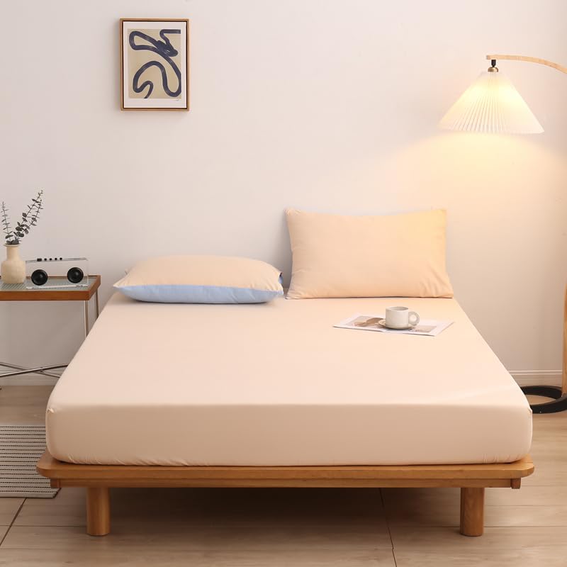 Quality Fitted Sheet Microfiber Ultra Soft (Beige,Cal King 72"x84")