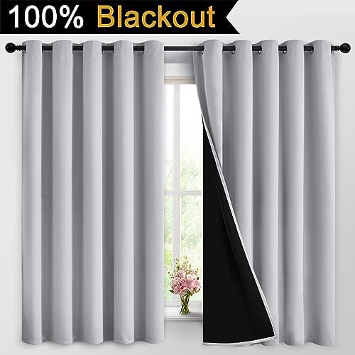 Yakamok Light Grey 100% Blackout Curtains 63 Inches Long 62" Wide 2