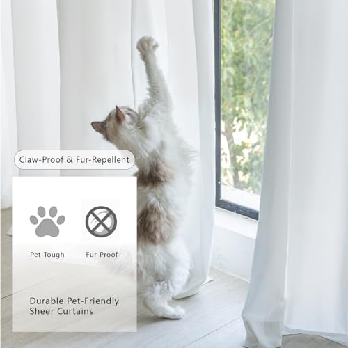 Non-See-Through White Privacy Sheer Curtains 108 Inch Long 2 Panels