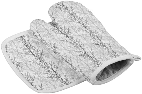 Kitchen Oven Gloves Tree Branch Oven Mitts Pot Holder Set Grey Hot Pad