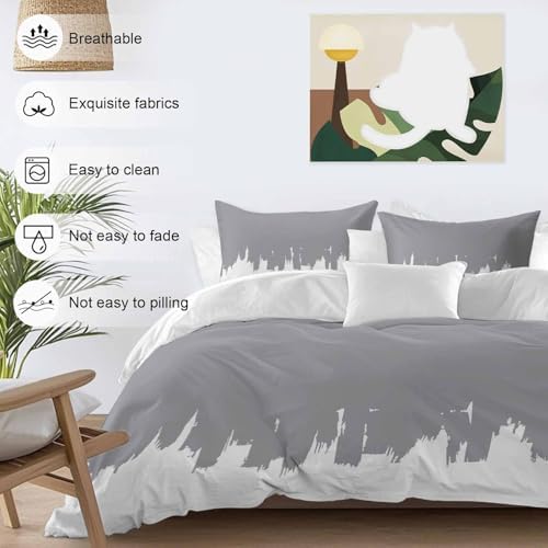 3 Piece Abstract Grey Duvet Cover Set Queen Size, Microfiber