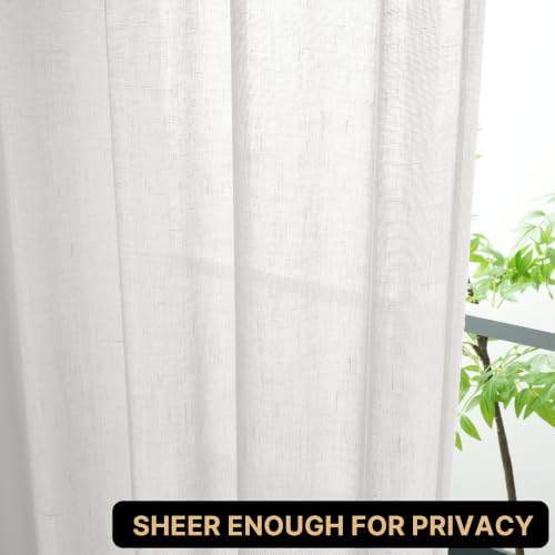 PrinceDeco Linen Semi Sheer Curtains for Living Room, 52x96 inch, Off
