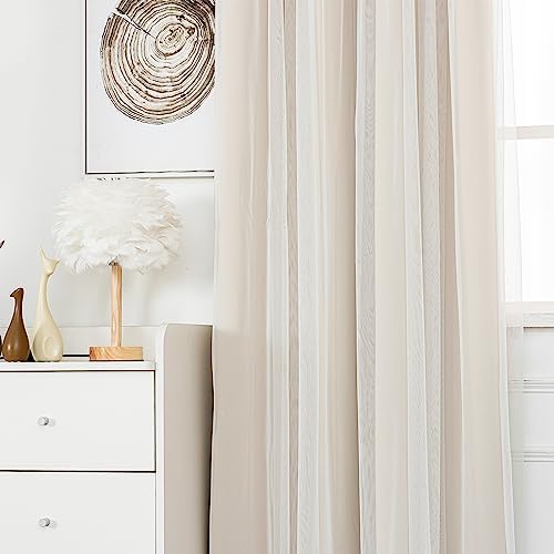INLINAS Blackout Curtains with Sheer Overlay, Beige, 52x108 Inches