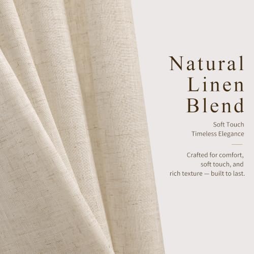 Hokibero Cream Pinch Pleated Linen Curtains 120 Inch Long for Living