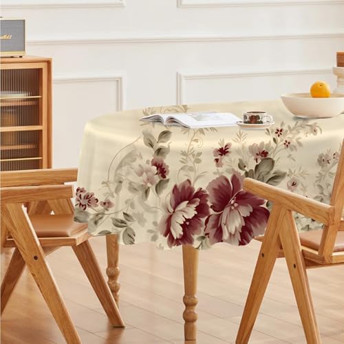 Striped Floral Print Oval Table Cloth, Waterproof Duty Vinyl Plaid