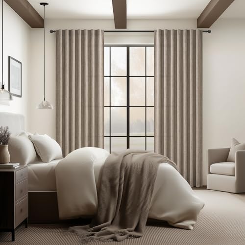 Living Room Pleated Linen Curtains 108 Inches Long 2 Panel Sets